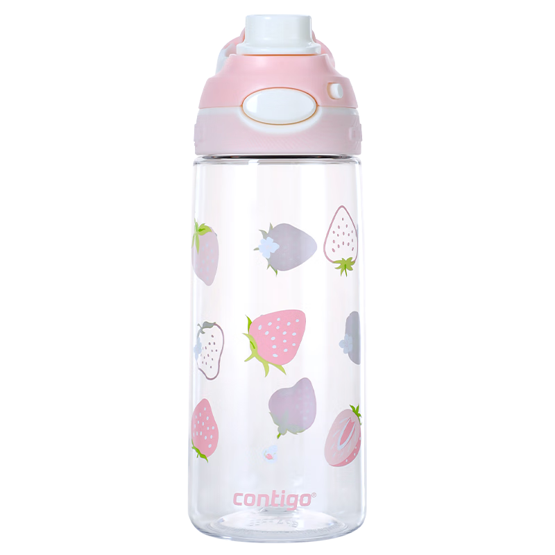 Contigo Kangdike Plastic Cup, Sports Water Bottle, Dragon Mouth Locking Cup, 600ml, Colorful Strawberry, HBC-DEM124