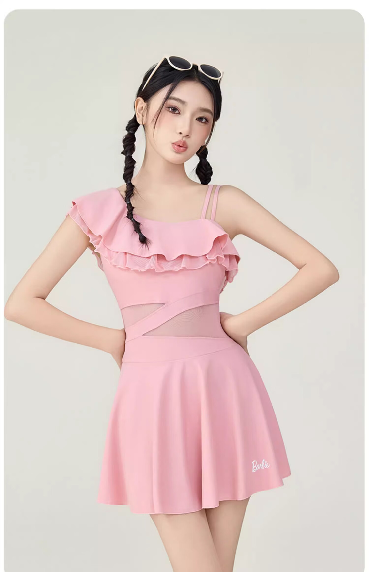 Barbie One-Piece Swimsuit Dress for Women, Pink Fashion Slimming Fairy Style Hot Spring Sexy Beach Vacation Swimwear 16