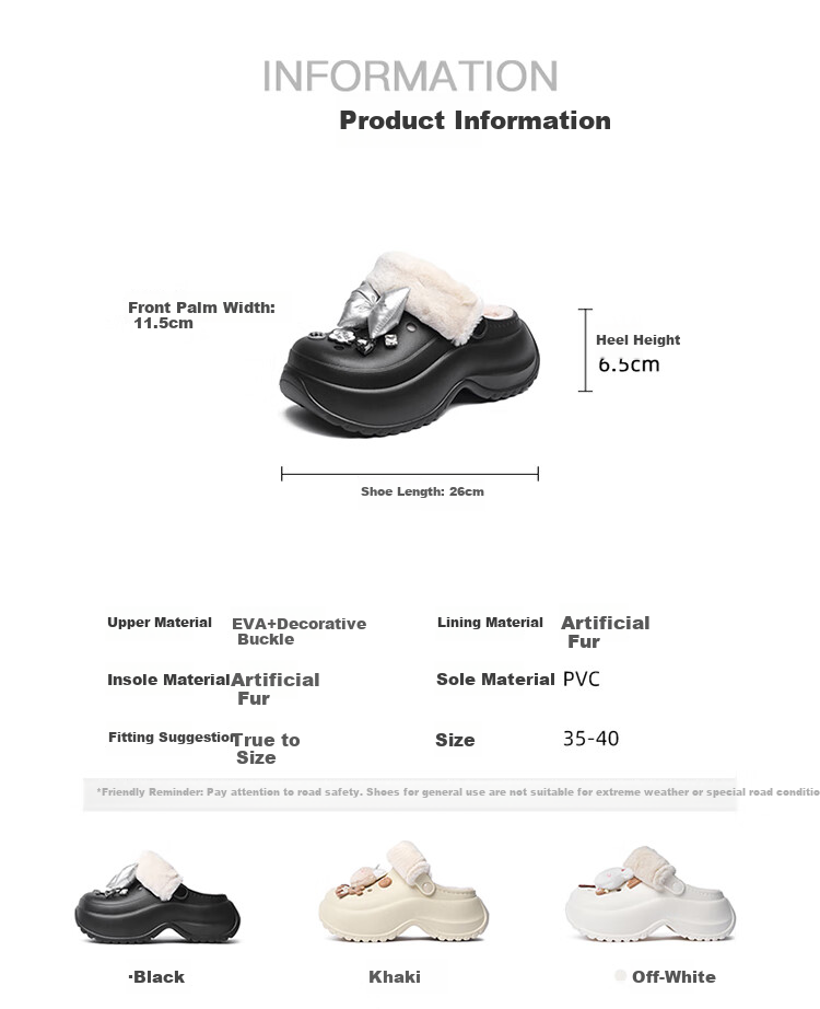 Josiny Fleece-Lined Perforated Shoes for Women, Thick-Soled Winter Warm Outdoor Cute Fluffy Cotton Slippers, Black, Size 40 4