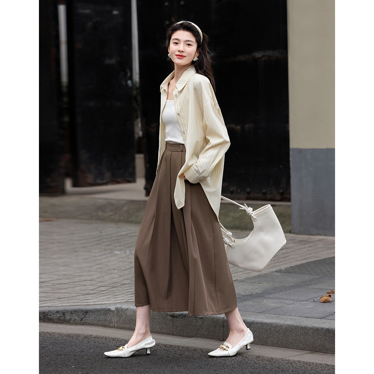 Dme [Design Sensation Two-Way Wear] Spring Minimalist Letter Embroidery Shirt, Striped Comfortable Slimming Blouse, Women's Top
