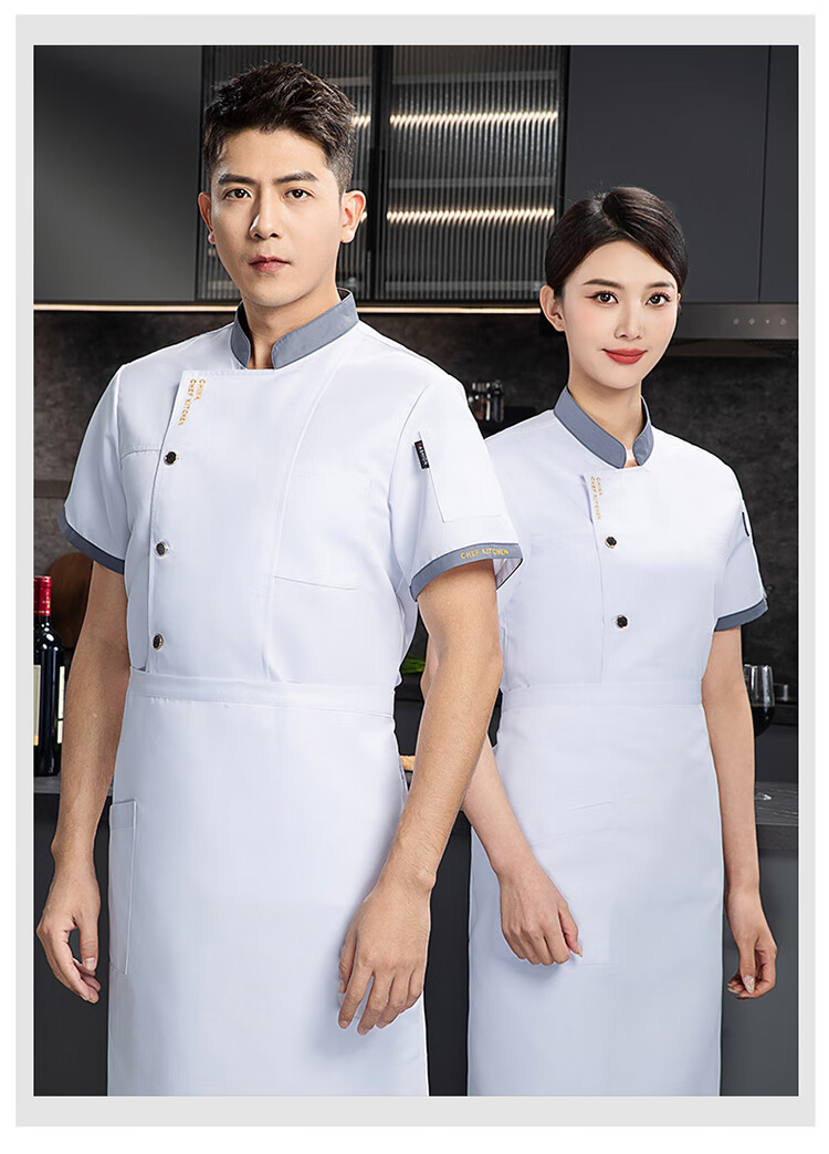 HANMANKE Summer Chef Workwear Short Sleeve Set Men Kitchen Uniform Work Clothes Custom Black Single Top 2XL 20