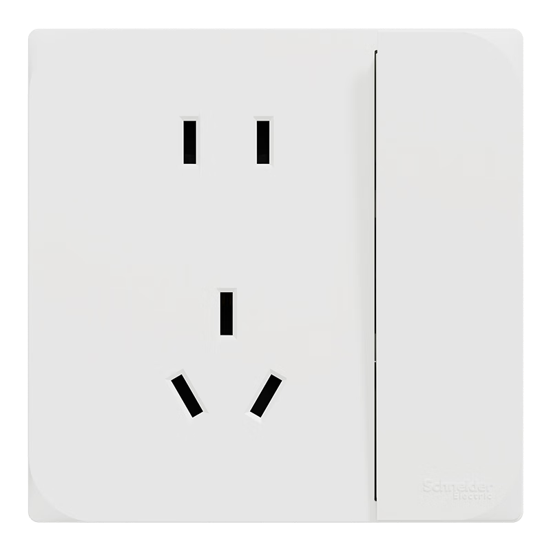 Schneider Five-Hole Socket with Dual Control Switch, 86-Type Wall Power Outlet with Switch Panel, Huan Yue, Elegant White Color