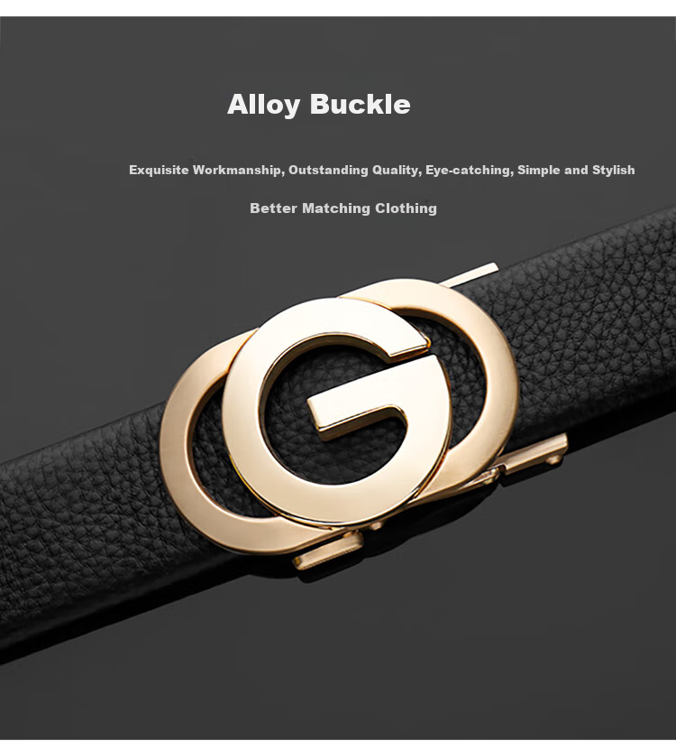 COW Men's Automatic Buckle Belt, Top-Grain Leather, Casual Jeans, Business Genuine Leather Trouser Belt, C-858 Gun Color 2