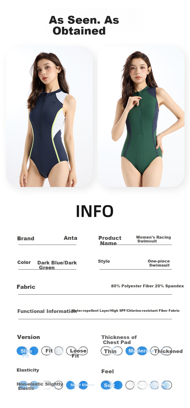 ANTA Women's Swimsuit, 2026 New High-End One-Piece Triangle Professional Racing Swimwear, Slimming Ladies' Swimwear, Light Green, Size L 9