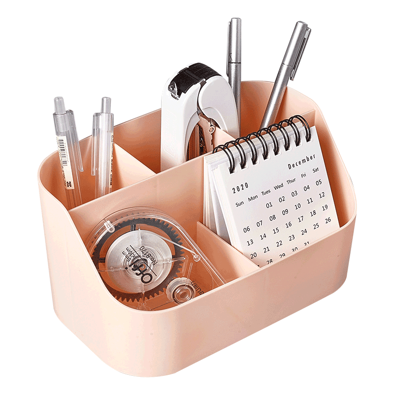 Jindeli 5-Compartment Pen Holder Storage Box, Multifunctional High-Value Children's School Supplies, Office Desk Organizer, Dormitory Office Supplies Pen Container, Categorized Storage Box, Pink SN133