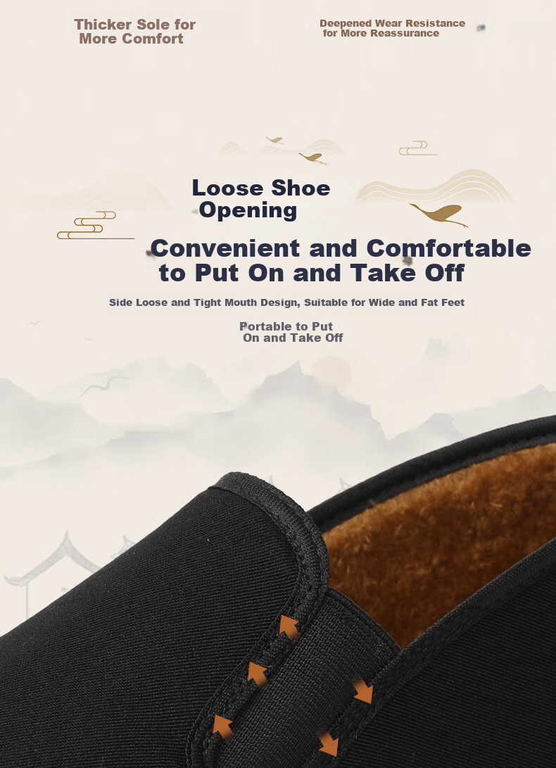 FOOTOPPO Men's Cloth Shoes with Fleece Lining, Traditional Beijing Style, Thick Cotton Shoes for Autumn And Winter, Comfortable Footwear for Elderly Me 6