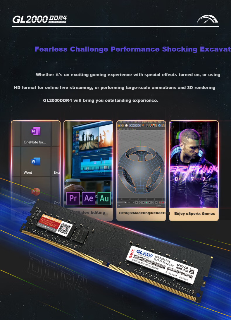 GEIL, Jinbang, 16GB DDR4 3200, Desktop Computer Memory Module, GL2000 Basic Series, Intel Specific 6