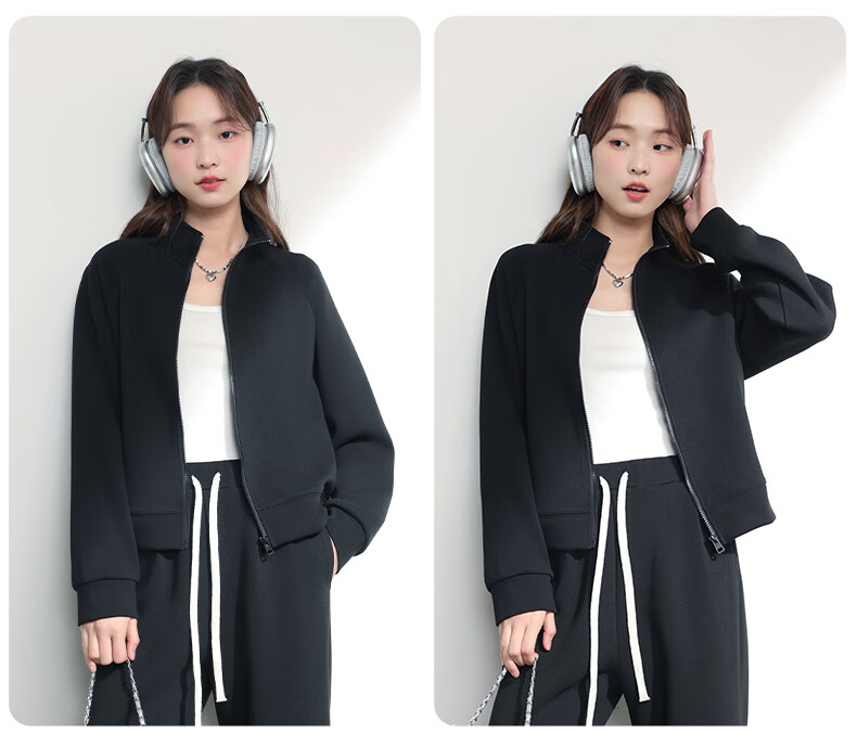 MJ STYLE Stand-Collar Cardigan Jacket for Women, Spring And Autumn 2026, Loose-Fitting Casual Versatile Short Style, Petite Sporty Long-Sleeve Top 14