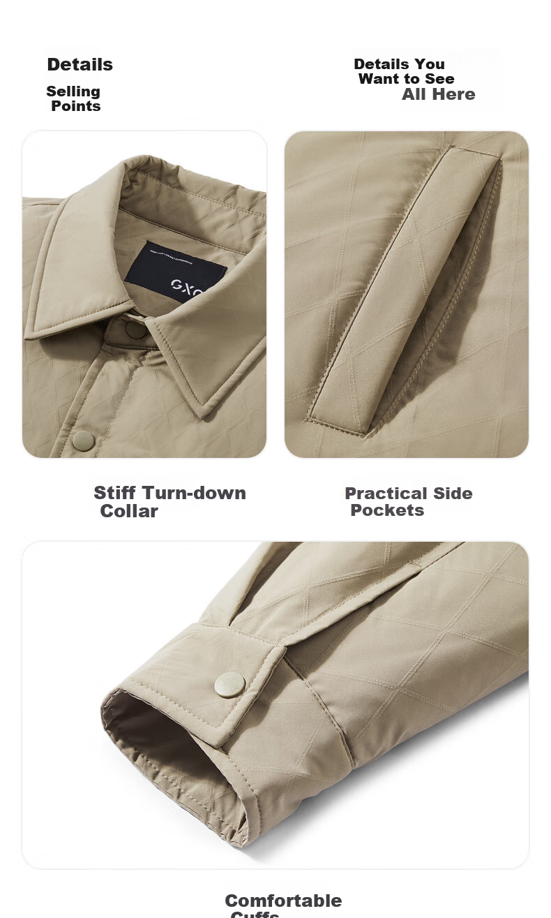 GXG Men's Warm Short down Jacket, Black, Winter 2024 New Product, Khaki Color, 175/L 10