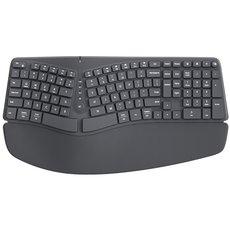 B.O.W Hangshi K308DL Эргономичная беспроводная Bluetooth клавиатура с подставкой для запястий, 3 режима подключения, Space Gray