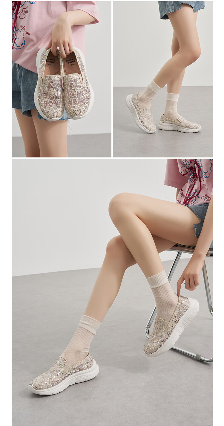 J&M Walking Shoes for Women, Summer Middle-Aged And Elderly Breathable Soft Sole Non-Slip Mesh Slip-On Mom Shoes, Beige, Size 40 6