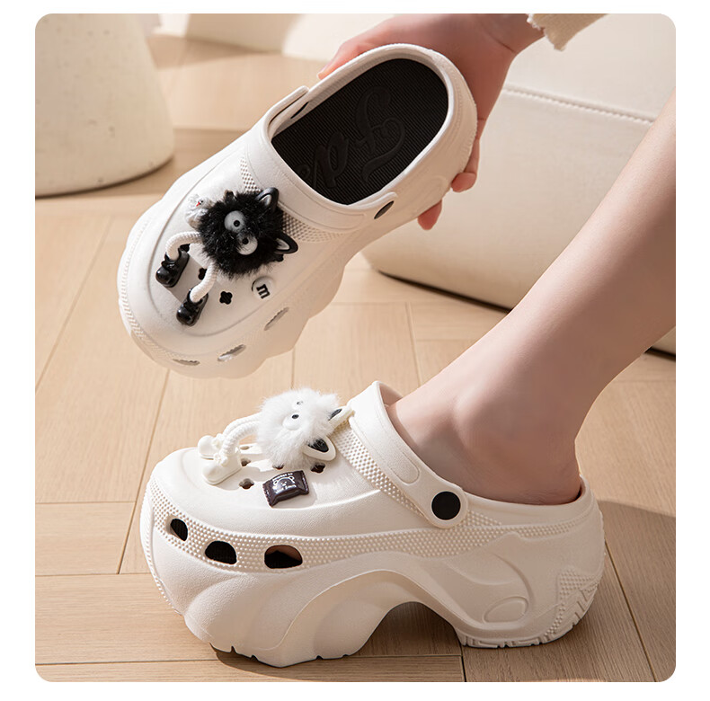 She Enjoy Women's Hole Shoes Beach Sandals 7.0cm Thick Sole Height Increasing Slippers TF305 Black Size 40/41 5