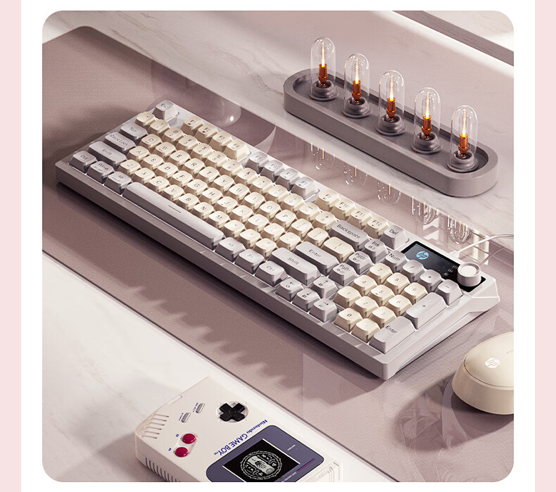 HP K500F Mechanical Feel Wired Keyboard, Quiet Multifunctional Knob for Office And Gaming, Compatible with Desktop Computers And Laptops, Pink And White Color, 98-Key Layout 20