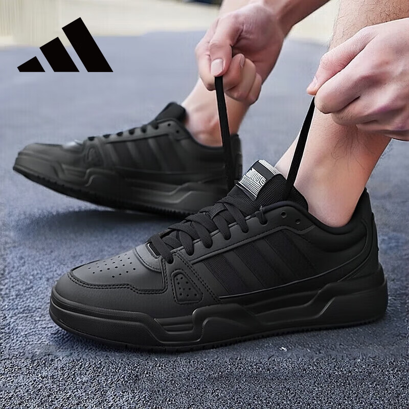 Adidas Men's And Women's Sneakers, Autumn Leather Water-Resistant Black Versatile Sports Casual Shoes, Carbon Black, Size 42