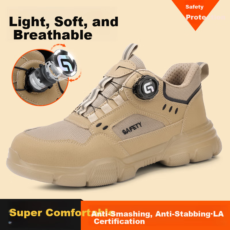 Fumeier Safety Shoes for Men, Summer Breathable Anti-Smashing Anti-Puncture Steel Toe Cap Lightweight Comfortable Construction Site Work Shoes F155S Size 39