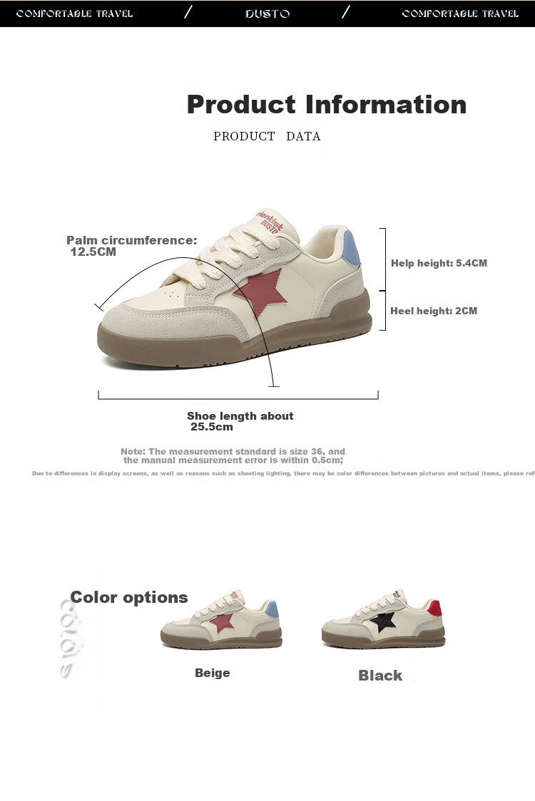 Dusto Thick-Soled Training Shoes for Women, 2026 New Spring Style, Casual Sneakers, Round Toe White Shoes, Star Shoes 5
