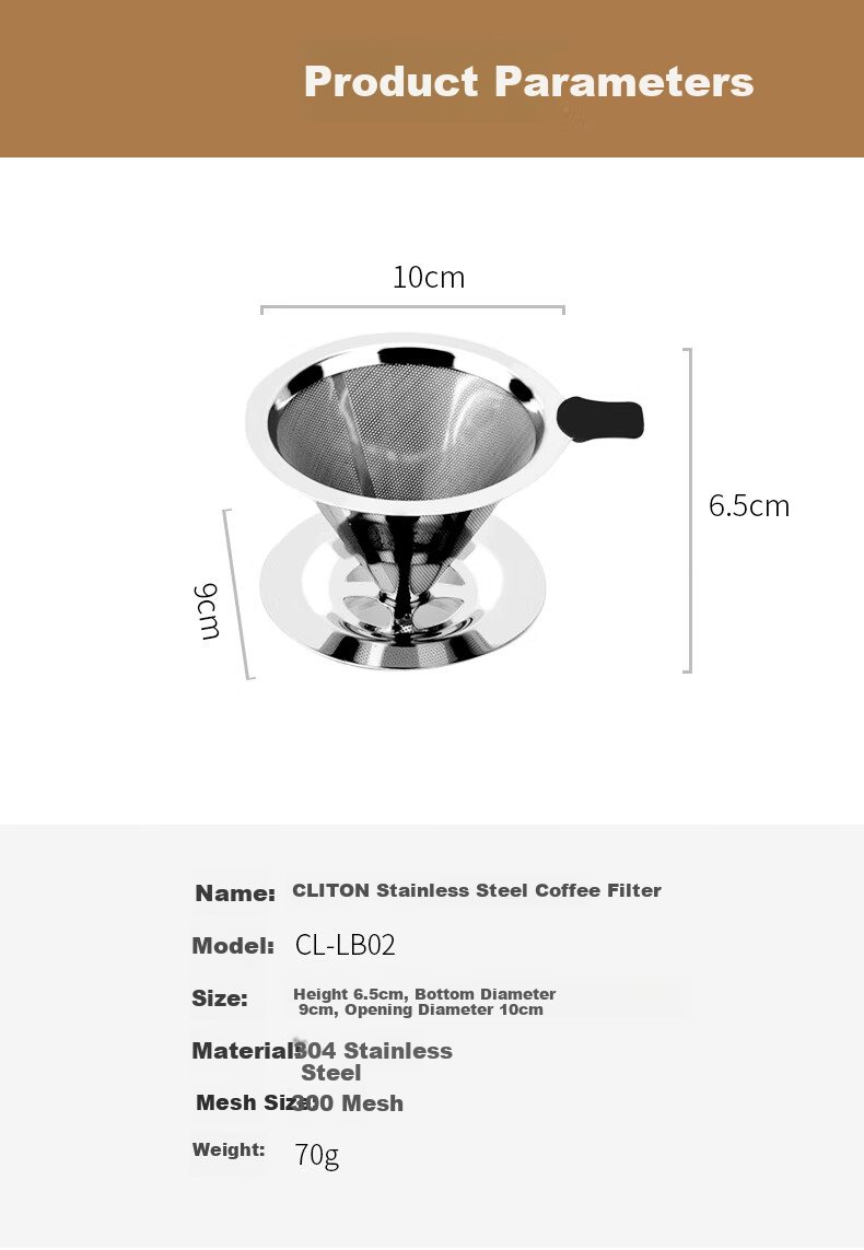 CLITON Coffee Filter Dripper Pour-Over Kettle, 304 Stainless Steel Filter, Drip Coffee Maker, Filter Mesh for Two Servings 9
