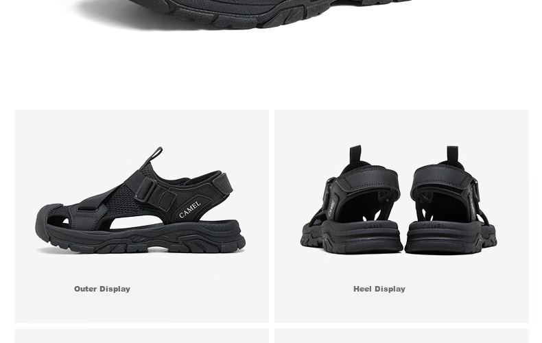 CAMEL Outdoor Casual Velcro Closed-Toe Perforated Beach Sports Sandals for Men G14M076677 Night Black Size 41 24
