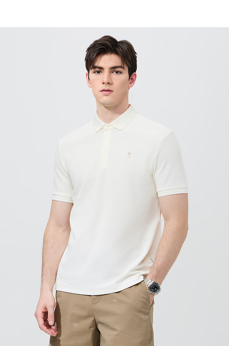DANCING WOLVES [Instant Cool Feeling] Antibacterial And Anti-Mite Summer Versatile Men's Short-Sleeve POLO Shirt, 801 Off-White, L(175) 8
