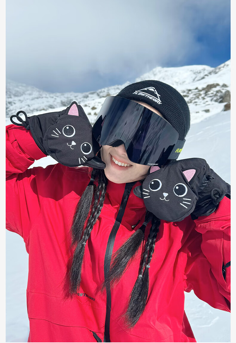 Flow Theory Waterproof Insulated Fleece-Lined Cute Cartoon Ski Gloves for Men and Women 1