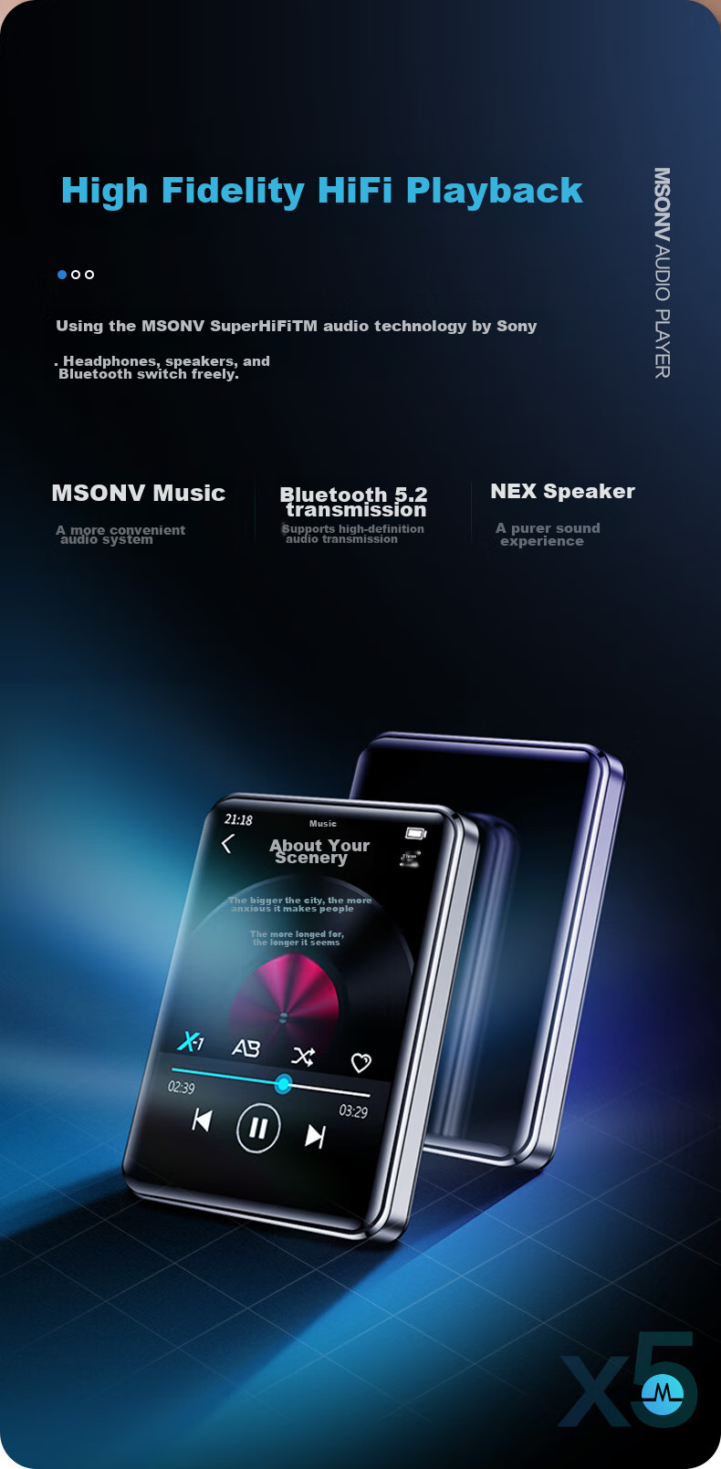 BENJIE (X1) 8GB Bluetooth MP3 Player, English Listening Portable Player, Learning Machine MP4 Student Version P3, Elementary School Middle School High School Student-Specific MP5 Learning Device 8