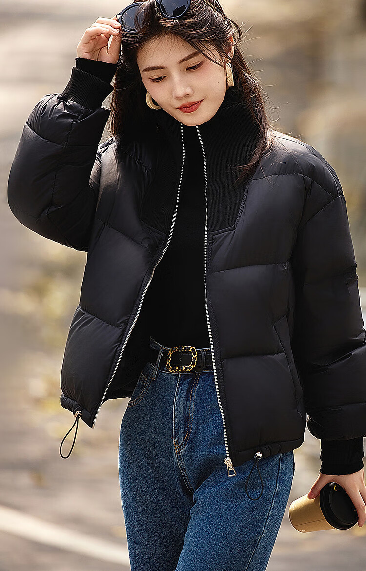 Dme [Tade Xie Erxing] Winter Stand-Collar 90% Duck Down Outdoor Long-Sleeve down Jacket for Women, Short Style, Deep Khaki, XS 14