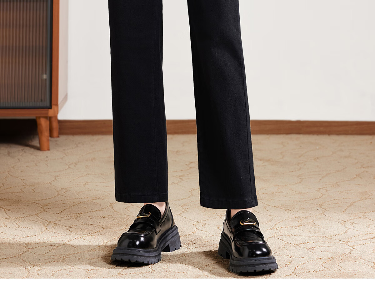 PinCai Women's Jeans, Spring And Autumn Black Straight-Leg Trousers, Slimming And Heightening Effect, Casual Denim Long Pants P143N1009 55