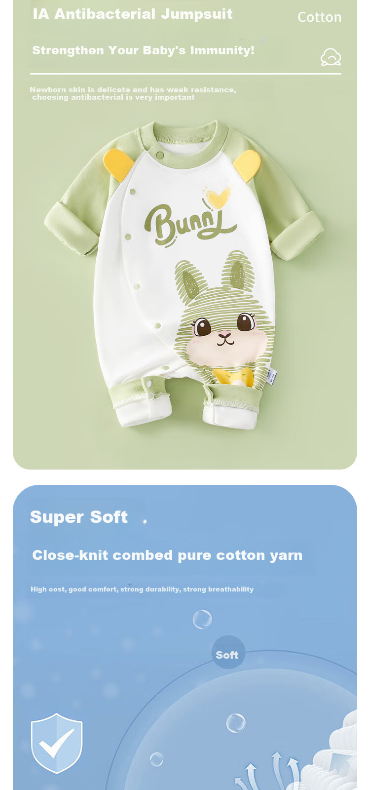 DUOXILUK Baby Spring Romper, Newborn Clothes for Boys And Girls, All-Season Long-Sleeve Bodysuit, Pink Striped Rabbit Pattern, 73cm 1