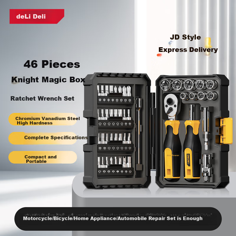Deli Ratchet Wrench, Auto Repair Socket Set, 46-Piece Set, Precision Repair, Bicycle Disassembly And Assembly Screwdriver Kit
