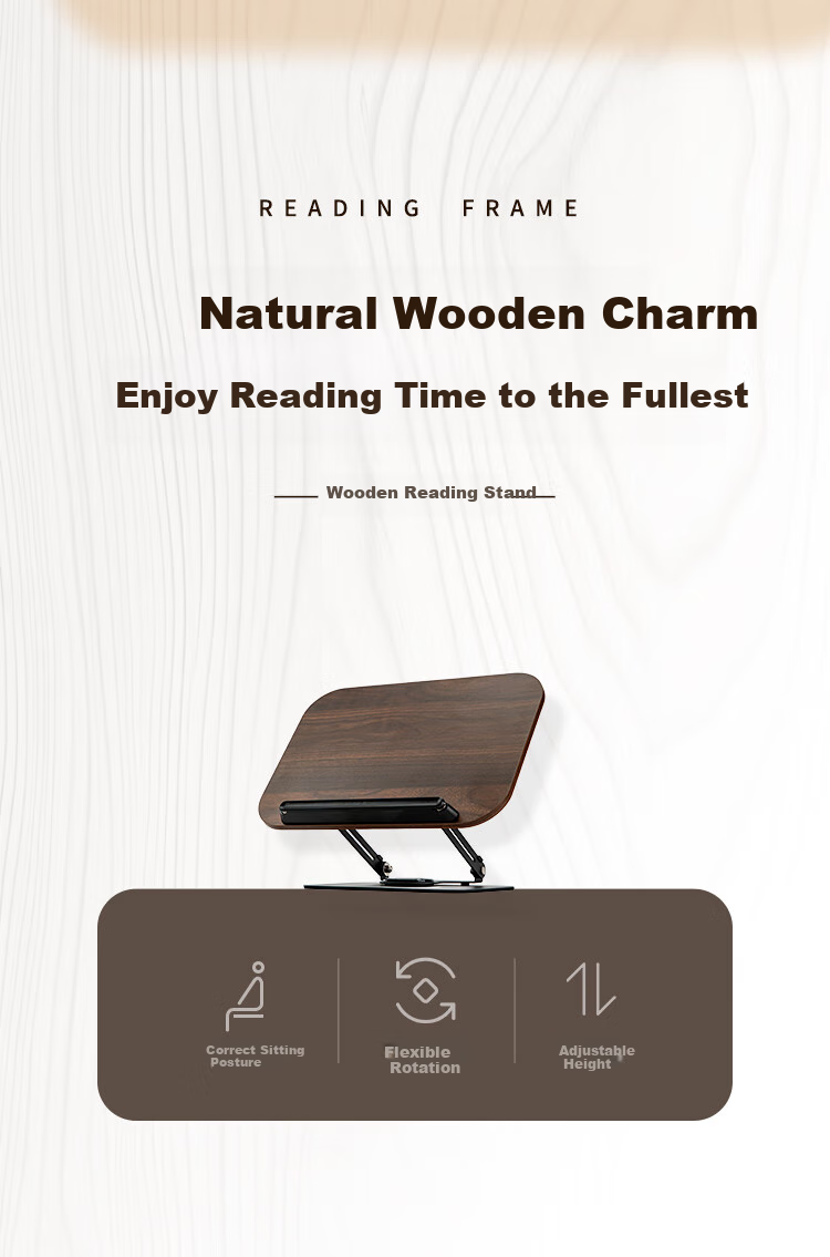 COMIX Wooden Reading Stand, 360° Rotating Support, Book And Writing Stand, Foldable Adjustable Height Multifunctional Student Desk Organizer, Children's Birthday Gift, XS-79 Brow 2