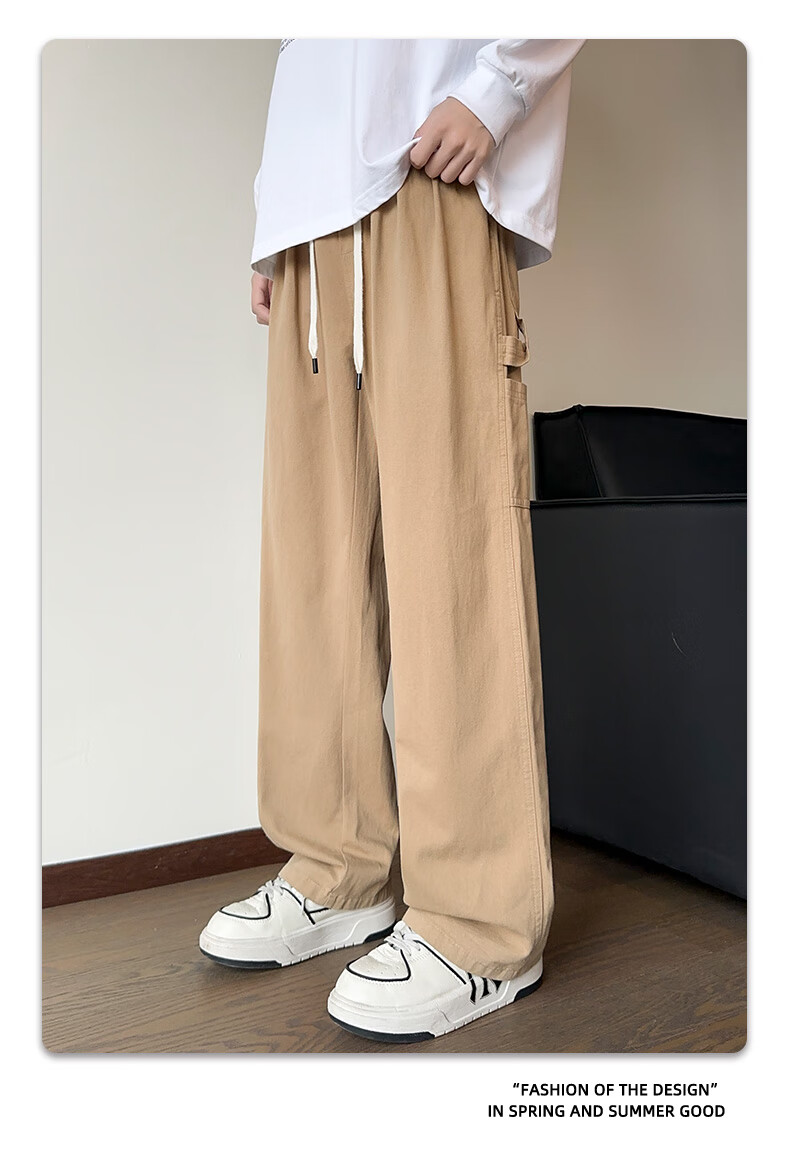 CLOR Japanese-Style Cargo Pants for Men, Spring And Summer Loose-Fit Pure Cotton Vintage Logging Straight-Leg Casual Trousers, CL55 Black XL 10