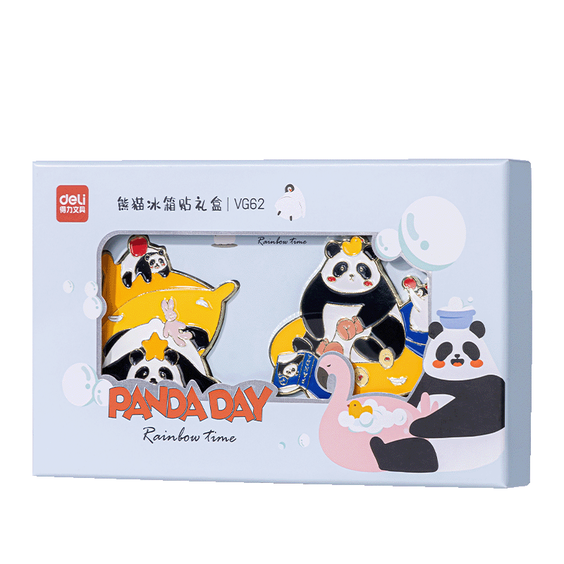 Deli Children's Day Gift Panda Refrigerator Magnet Gift Box Set Metal Refrigerator Magnets 2-Pack Cute Creative Magnetic Pendant Set VG62