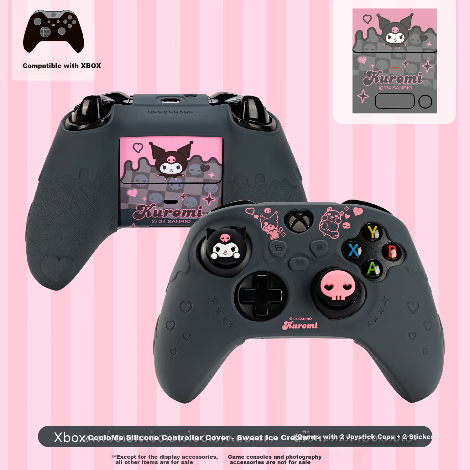 Jixiang XBOX Controller Protective Case, Kuromi Official Silicone Shell, Non-Slip And Sweat-Resistant Soft Case, Cute Cartoon Design, Compatible with Joysticks, Game Console Accessory