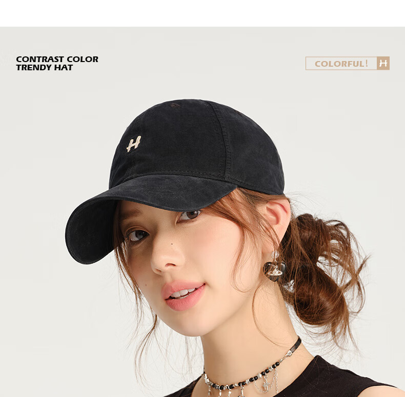 CACUSS Baseball Cap Women Spring Summer Cotton Letter Sun Hat Soft Top Large Head Circumference Slim Face Hat Dark Blue 23
