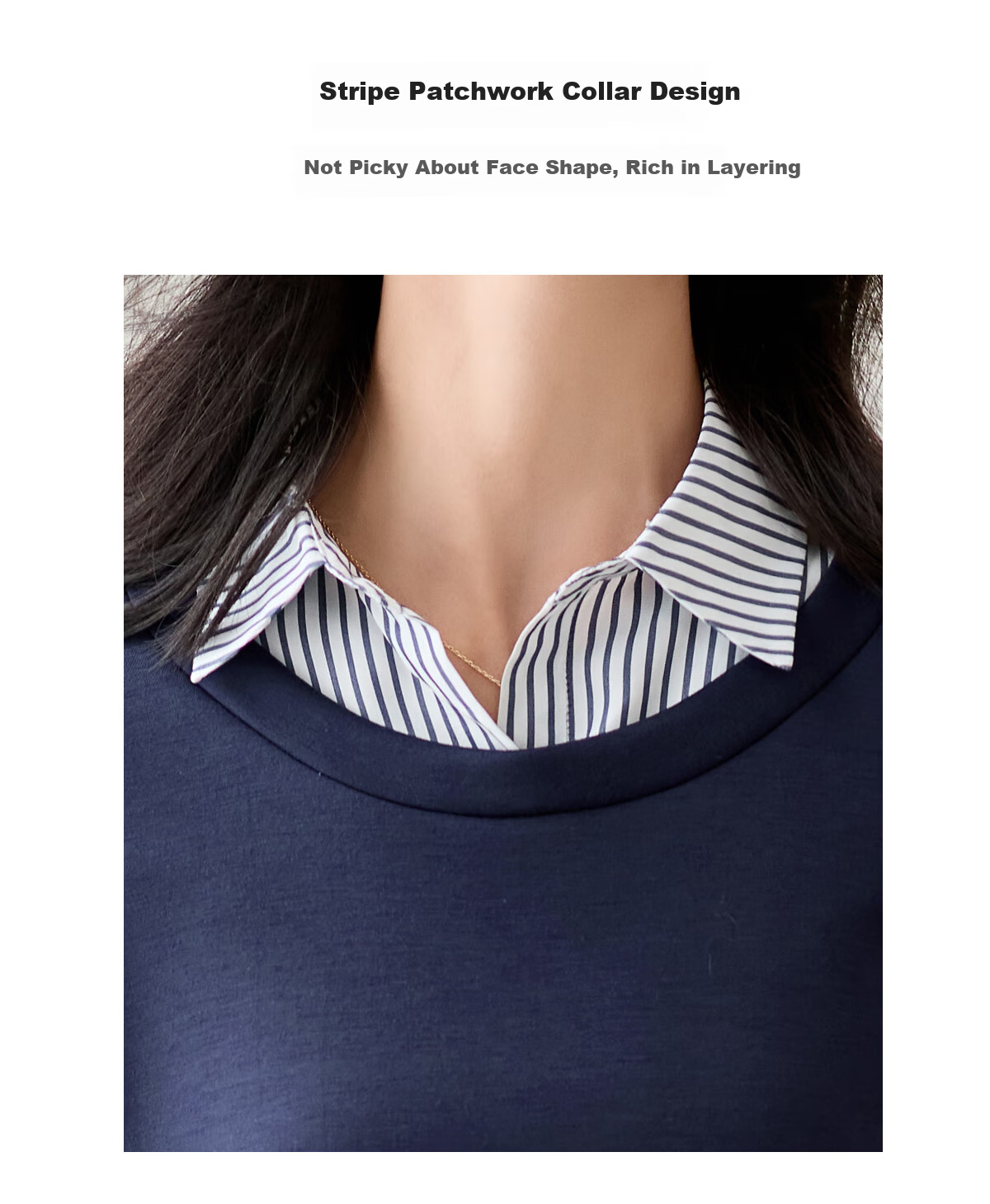 Chushen Women's Patchwork Striped Shirt Collar, Fashionable Faux Two-Piece Design with Delicate Brooch Top S143W1012 5