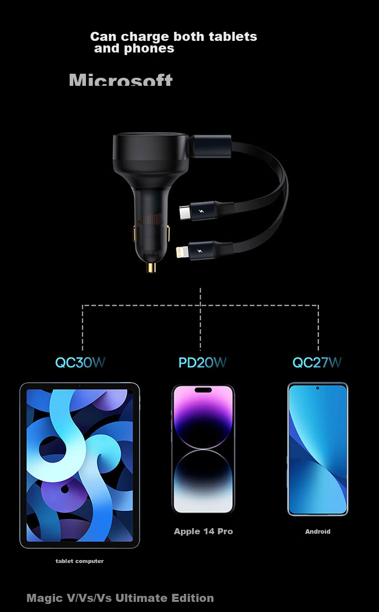 BASEUS Car Charger Retractable Cable, One-To Cigarette Lighter Adapter with Built-In Cord, Super Fast Charging, Compatible with Apple 18 Pro Max, Huawei, Xiaomi 14