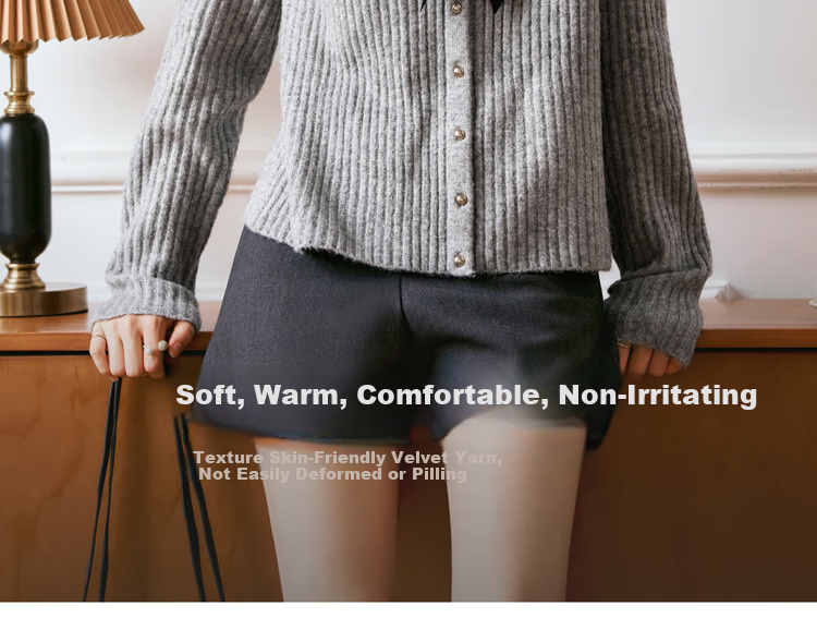 Olrain Eurielle Lapel Bow Sweater Women's Autumn Pullover Top Gray (Second Batch) XL 3