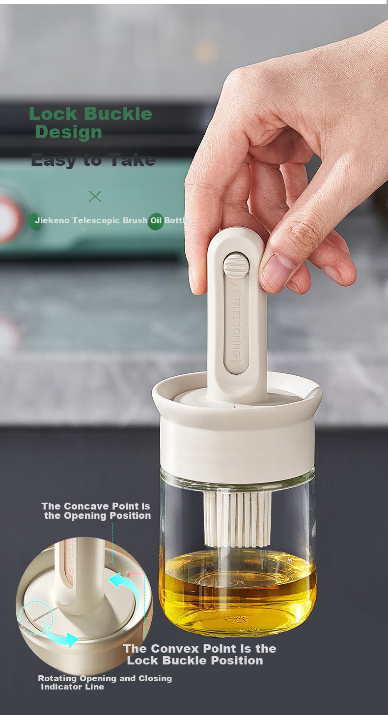 Jekero Extendable Oil Brush, Kitchen Silicone Oil Brush, Pancake Brush, Barbecue Brush Tool, Beige, 150ml 4