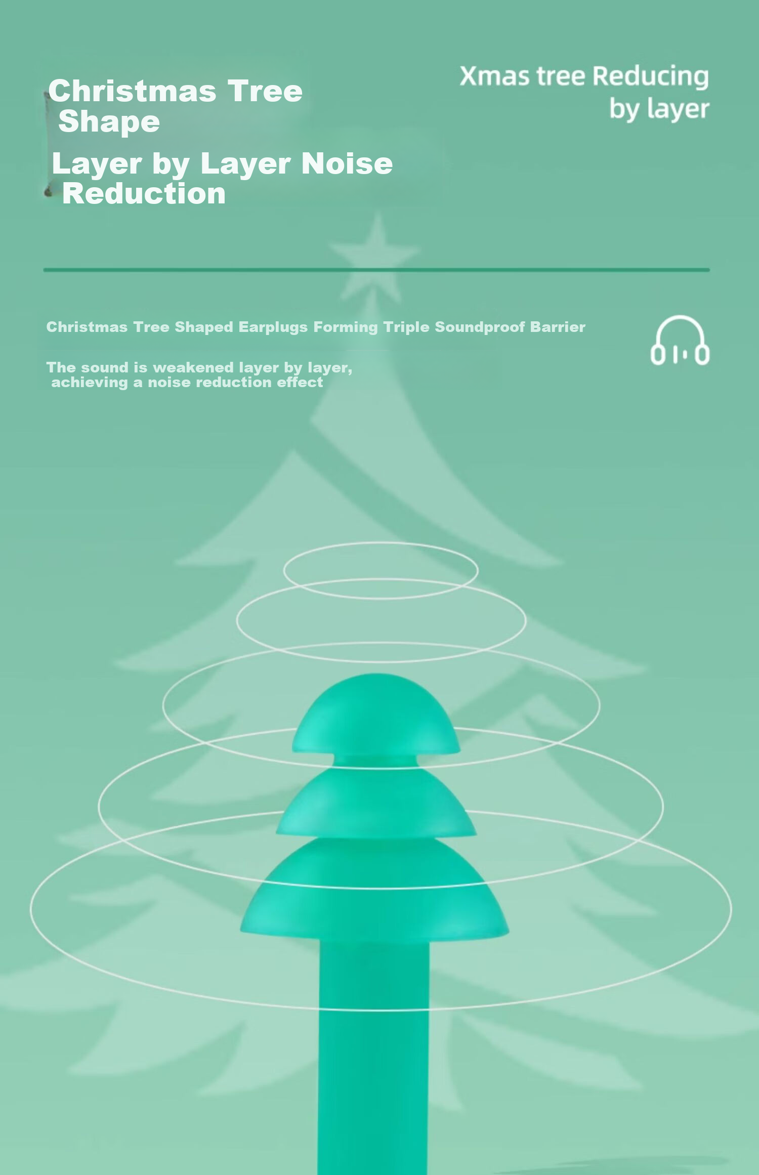 Baoweikang Noise-Reducing Wired Earplugs, Silicone Comfortable Christmas Tree-Shaped Soundproof Earplugs for Sleep, Work And Study 6633 (30 Pairs) 5