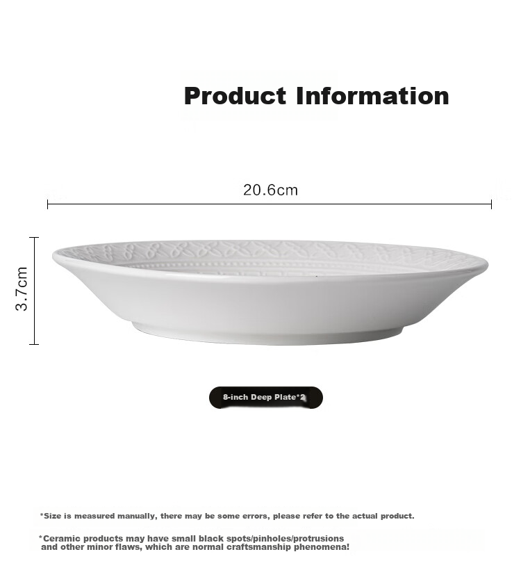 JD Original Plate, Housewarming Porcelain Dinnerware Set for Home Use, Embossed Fen Dan Bai Lu, 8-Inch Dinner Plates *2 8