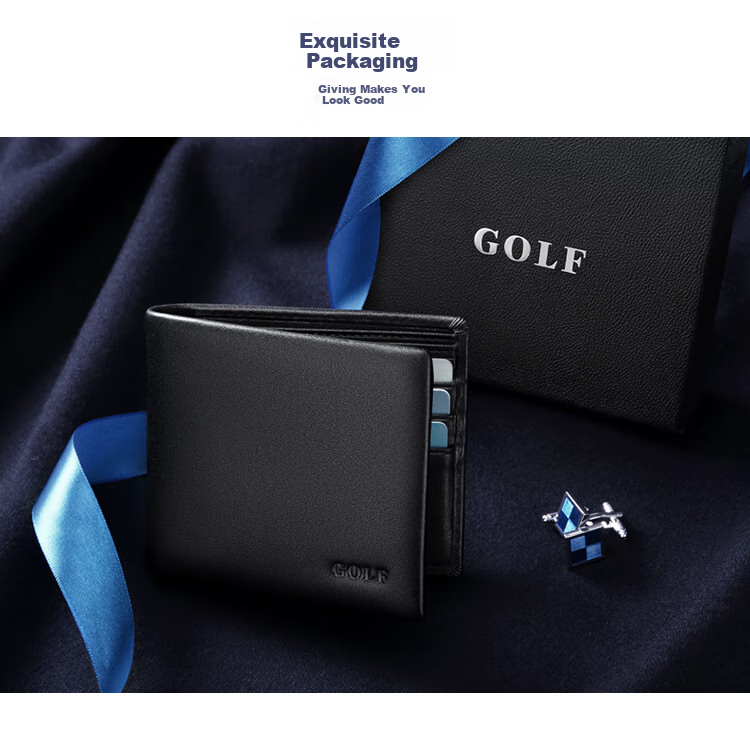 GOLF Men's Wallet, Top-Grain Leather, Horizontal Short Style, Multi-Card Slots, Bank Card Holder, Leather Billfold, Gift Box Packaging 5
