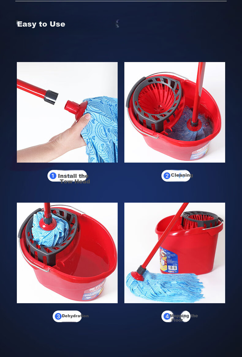 Weilida German Brand Mop, Traditional Household Non-Woven Floor Mop, Absorbent Cleaning Cloth, One-Pole with Two Heads 12