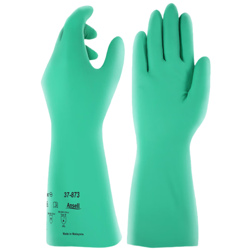 Ansell Acid and Alkali Resistant Solvent Chemical Protective Gloves Oil-Resistant Industrial Labor Protection Nitrile Rubber Gloves 37-873 (1 Pair) Size 8/M