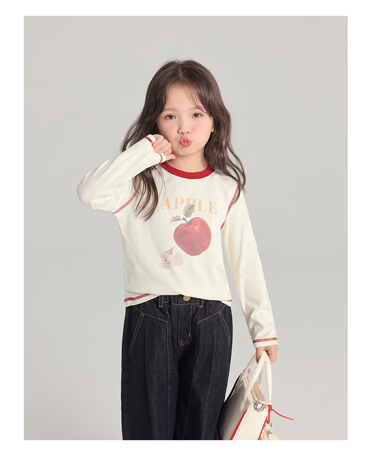 Budinghalu Girls' Versatile Sweet Cute Long-Sleeve T-Shirt, Spring And Autumn New Style, for Older Children, Fashionable Contrasting Color Cartoon Round Neck Base Shirt 15