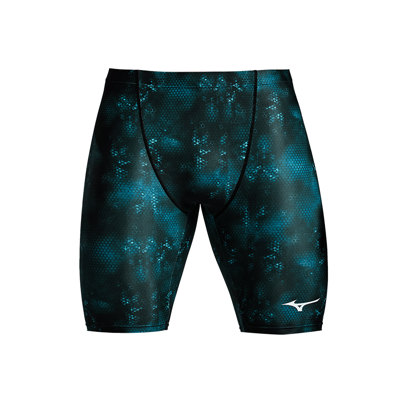 MIZUNO Men's Swimming Trunks and Goggles Set Professional Quick-Dry Chlorine-Resistant Five-Point Large Size Long Pants BC112 Blue L