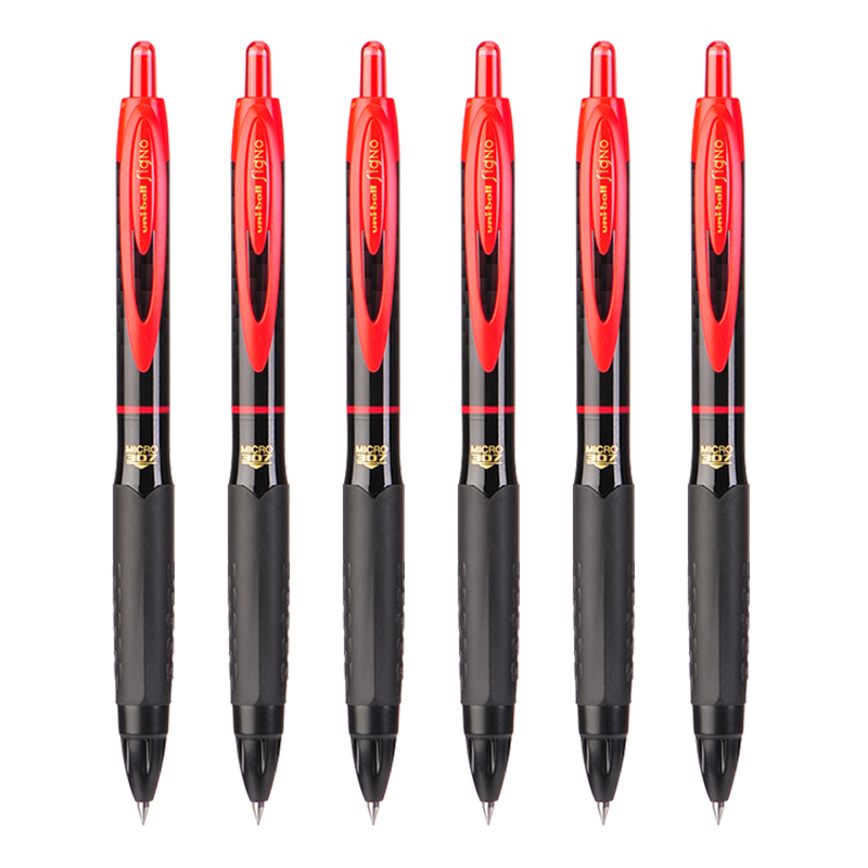 Uni Mitsubishi 0.5mm Ballpoint Pen with Bullet Tip for Financial, Daily Writing And Exams UMN-307 Red 6-Pack