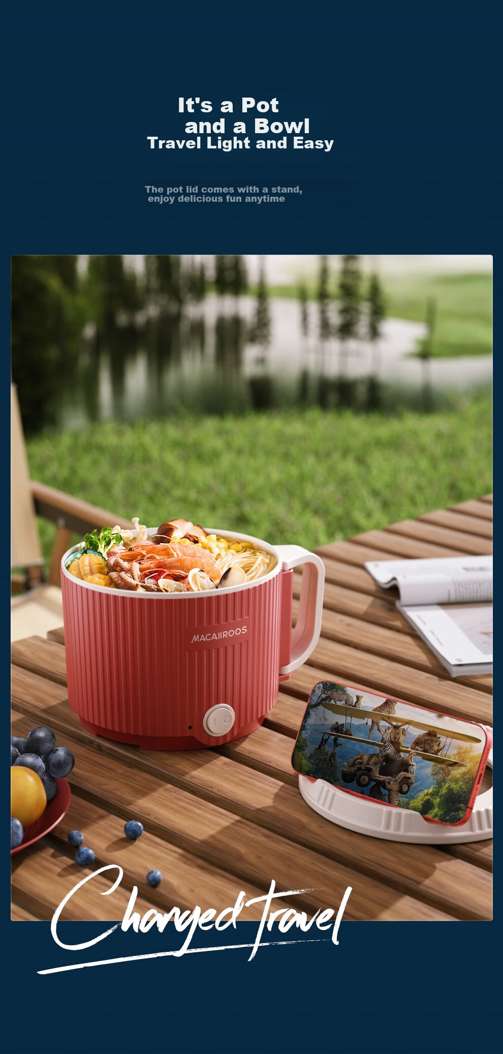 Macaiiroos Dual-Compartment Electric Hot Pot 2000W High Power Multi-Functional 6L Hot Pot with Independent Two-Level Heat Control 6