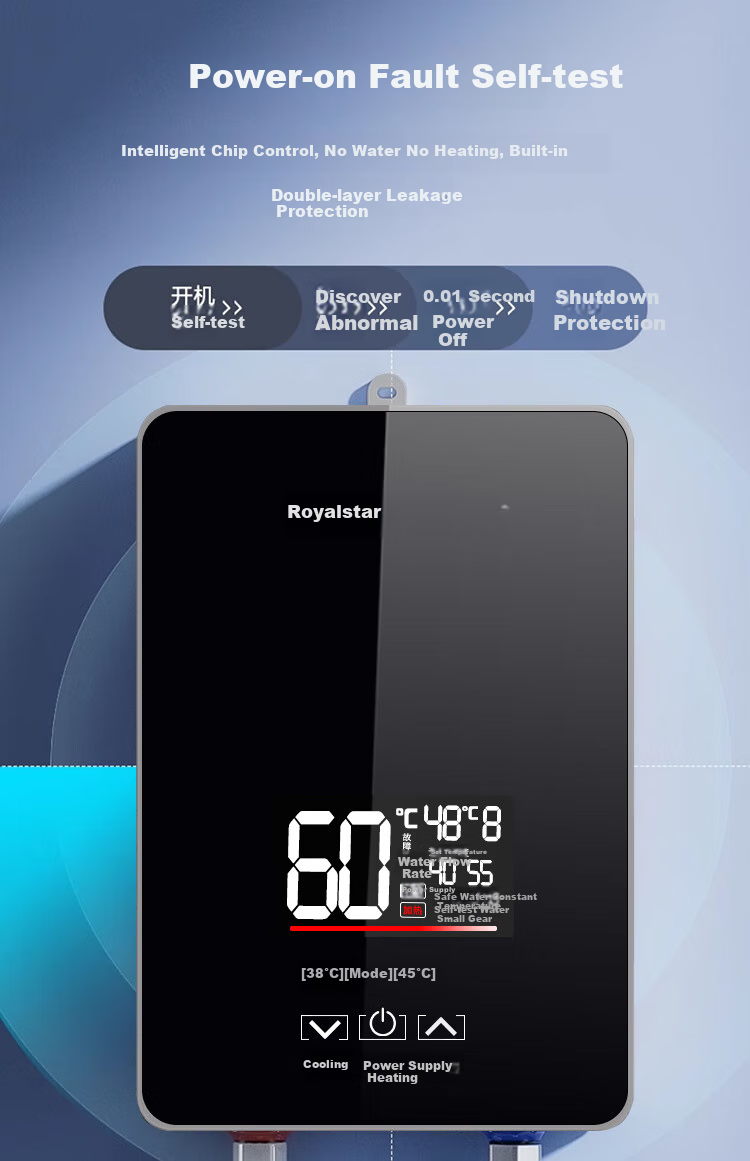 Royalstar Instant Electric Water Heater for Home Use, Fast Heating, Compact Kitchen Treasure, Bathroom Instant Heating, No Water Storage Required, Variable Frequency Constant Temperature, 6000W, Water And Electricity Separation + Unlimited Hot Water + Leakage Protection Switch 13