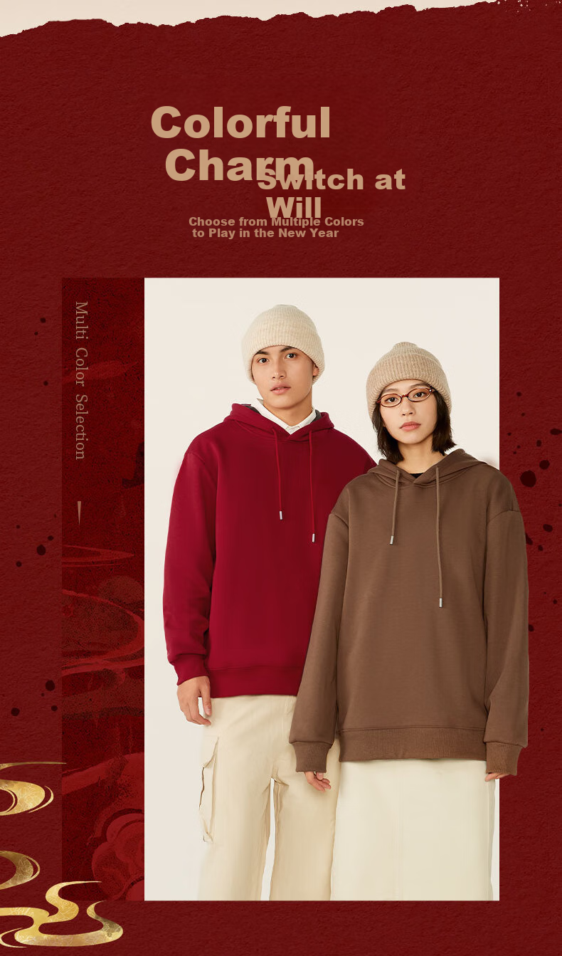 JEANSWEST LIFE Red Zodiac Year Hooded Sweatshirt for Men, Winter Fleece-Lined Thickened Boys' Clothing, Chinese Style Horse Year Jacket 4