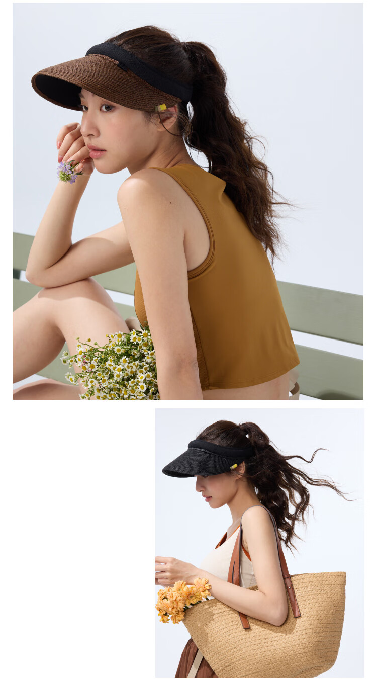 Beneunder Sun Hat, Straw Hat, UV Protection Hat for Women, Sun Visor Cap, Black Gel BM562, Grass And Brow 15